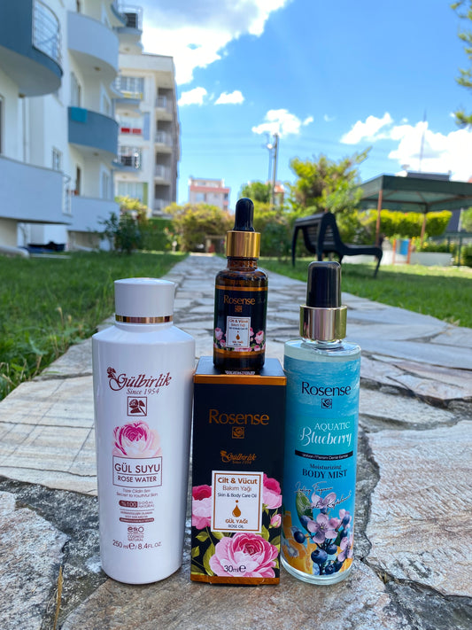 Gül suyu gül yağı vücut spreyi body mist 3’lü set Her evde olmalı 🌸