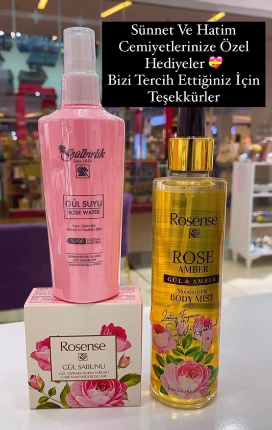 Gül Suyu + Gül Sabunu + Gül & Amber Body Mist 3’lü Set | Rosense® - Gül Zamanı